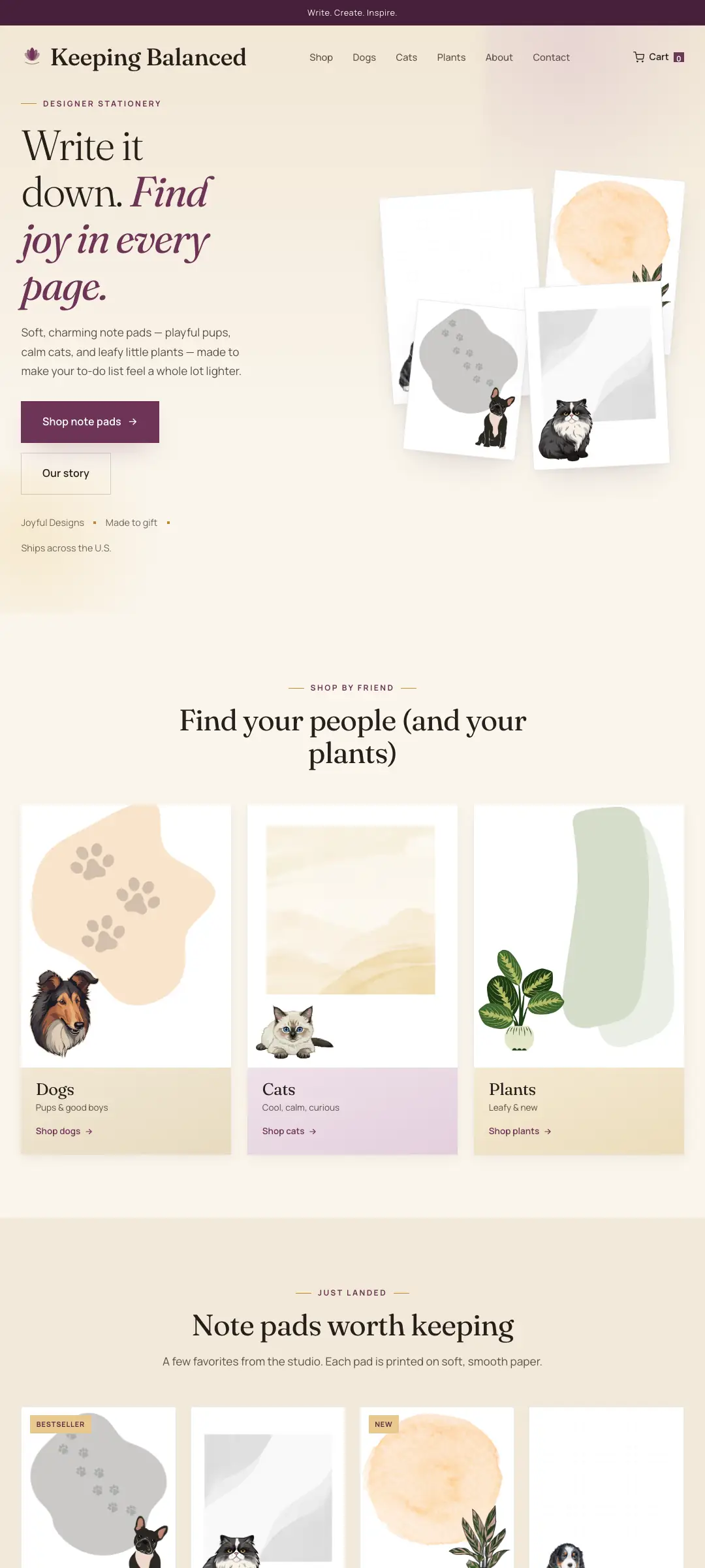 Keeping Balanced homepage: Write it down. Find joy in every page.